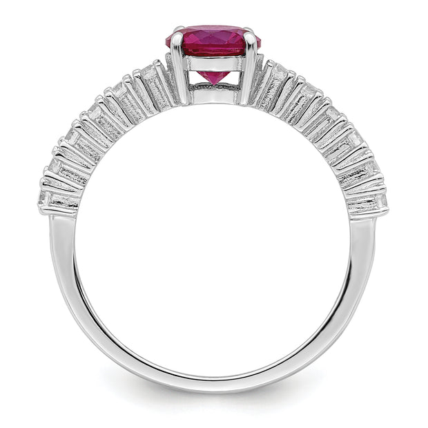 Sterling Silver Polished Rhodium-plated Created Ruby and CZ Ring