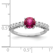 Sterling Silver Polished Rhodium-plated Created Ruby and CZ Ring