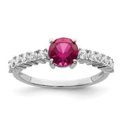 Sterling Silver Polished Rhodium-plated Created Ruby and CZ Ring