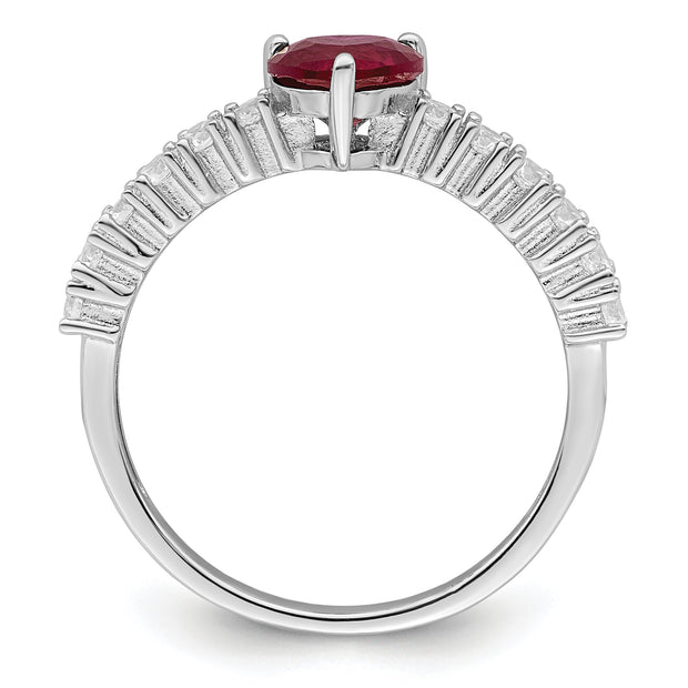 Sterling Silver Polished Rhodium-plated Created Ruby and CZ Heart Ring