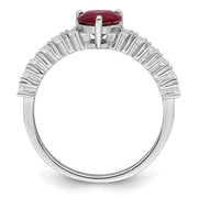 Sterling Silver Polished Rhodium-plated Created Ruby and CZ Heart Ring