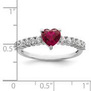 Sterling Silver Polished Rhodium-plated Created Ruby and CZ Heart Ring