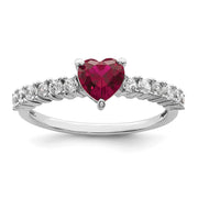 Sterling Silver Polished Rhodium-plated Created Ruby and CZ Heart Ring