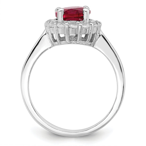 Sterling Silver Polished Rhodium-plated Red and Clear CZ Ring