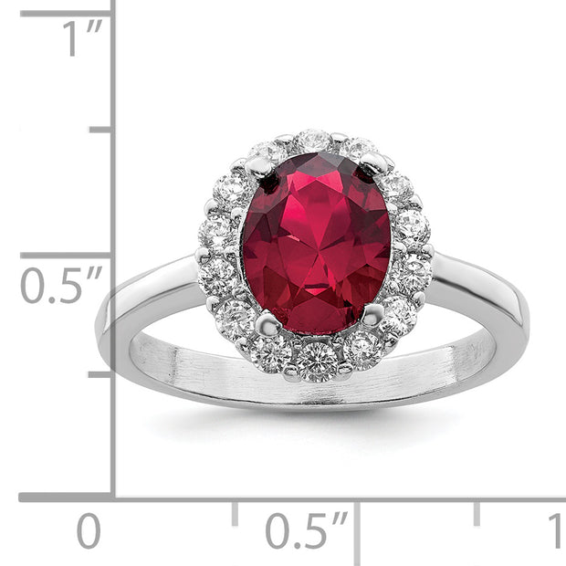 Sterling Silver Polished Rhodium-plated Red and Clear CZ Ring