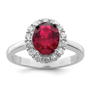 Sterling Silver Polished Rhodium-plated Red and Clear CZ Ring