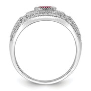 Sterling Silver Rhodium-plated Polished Red & White CZ Ring