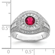 Sterling Silver Rhodium-plated Polished Red & White CZ Ring