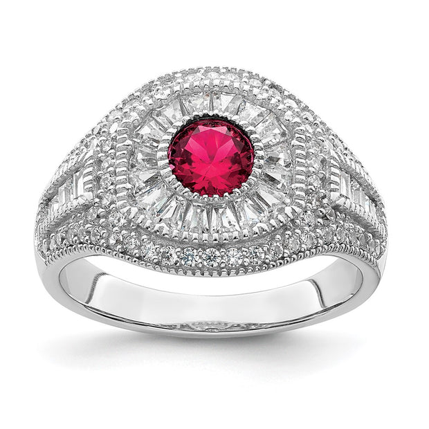Sterling Silver Rhodium-plated Polished Red & White CZ Ring