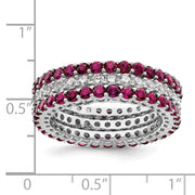 Sterling Silver Rhodium-plated Polished Pink & White CZ 3 Ring Set