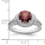 Sterling Silver Rhodium plated Smoky Pink & White CZ Ring