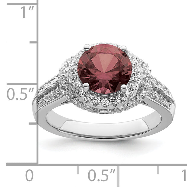 Sterling Silver Rhodium plated Smoky Pink & White CZ Ring