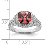 Sterling Silver Rhodium plated Smoky Pink & White CZ Ring