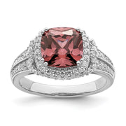 Sterling Silver Rhodium plated Smoky Pink & White CZ Ring