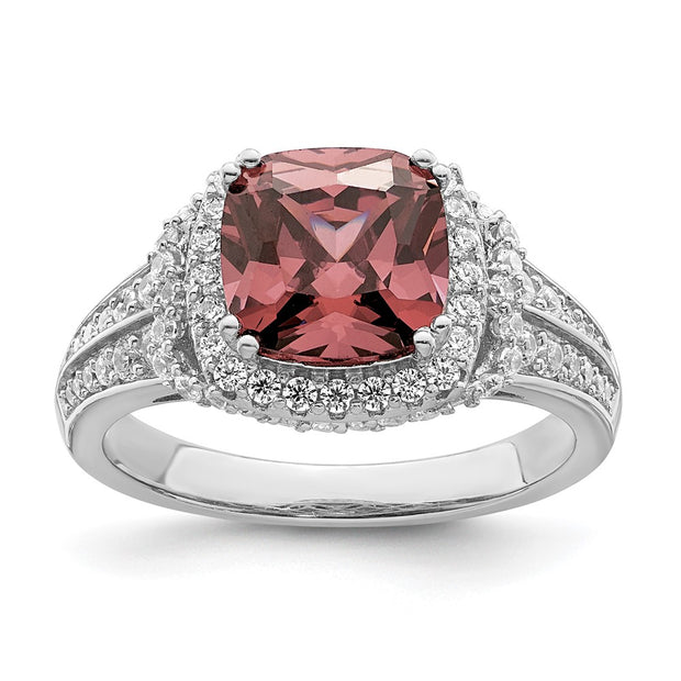 Sterling Silver Rhodium plated Smoky Pink & White CZ Ring