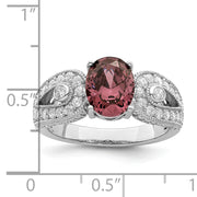 Sterling Silver Rhodium plated Smoky Pink & White CZ Ring