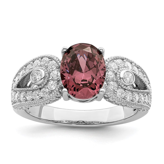 Sterling Silver Rhodium plated Smoky Pink & White CZ Ring