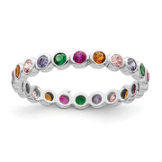 Sterling Silver Rhodium-plated Polished Multi-Color CZ Band Ring