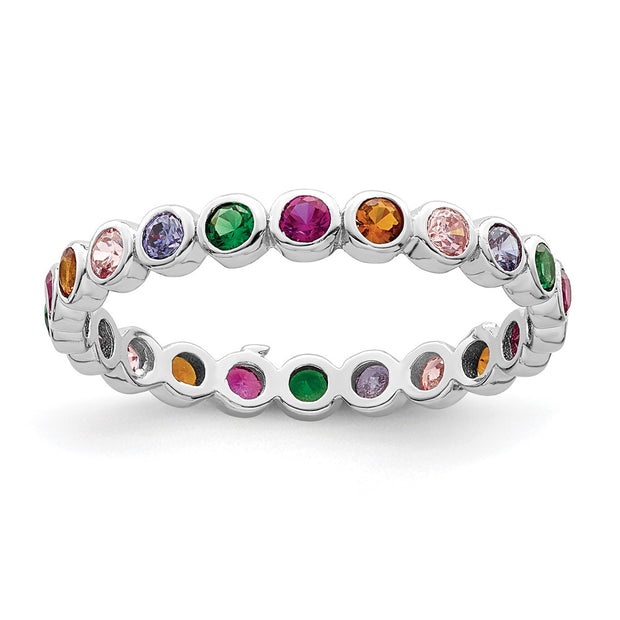 Sterling Silver Rhodium-plated Polished Multi-Color CZ Band Ring