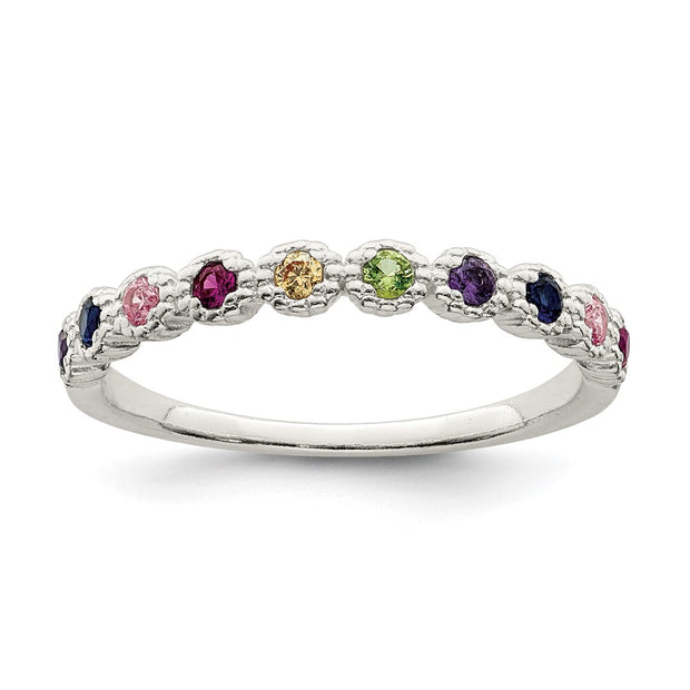 Sterling Silver Polished Rainbow CZ Ring