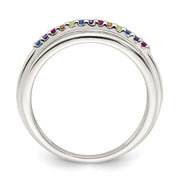 Sterling Silver Polished Rainbow CZ 3-Band Ring