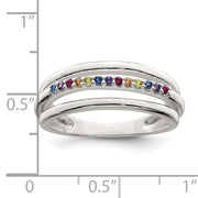 Sterling Silver Polished Rainbow CZ 3-Band Ring