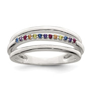 Sterling Silver Polished Rainbow CZ 3-Band Ring