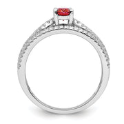 Sterling Silver Rhodium plated Red Crystal & CZ Ring