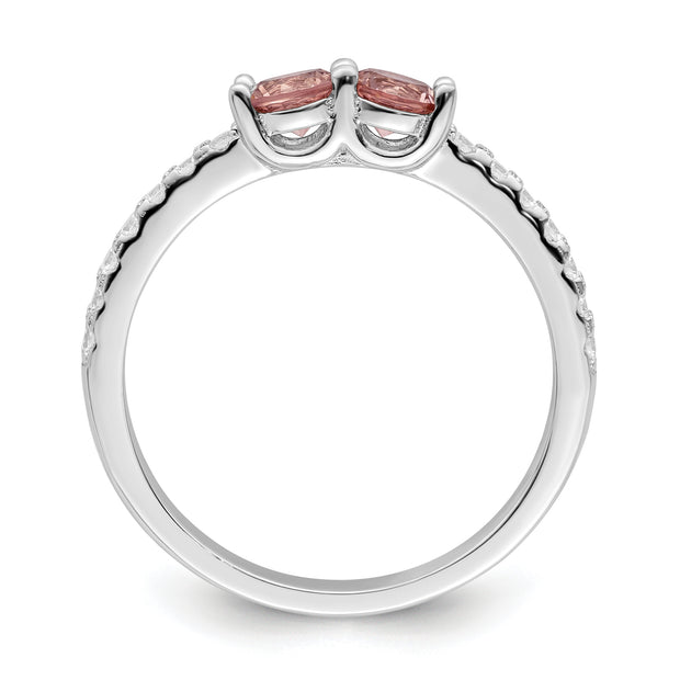 Sterling Silver Rhodium-plated Pink CZ Ring