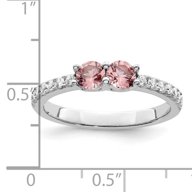 Sterling Silver Rhodium-plated Pink CZ Ring