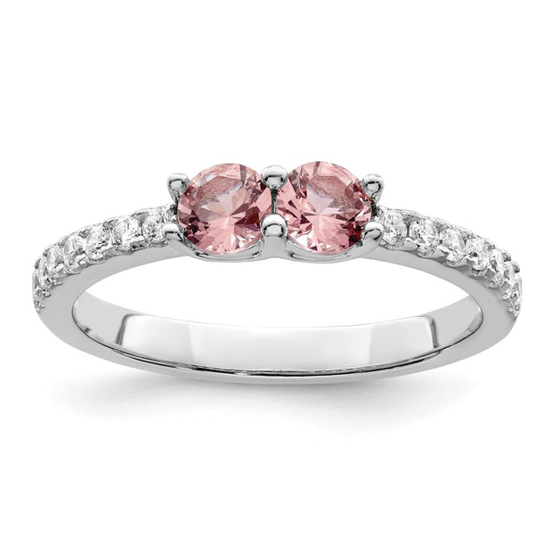 Sterling Silver Rhodium-plated Pink CZ Ring