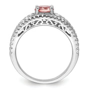 Sterling Silver Rhodium-plated CZ and Pink Glass Fancy Ring