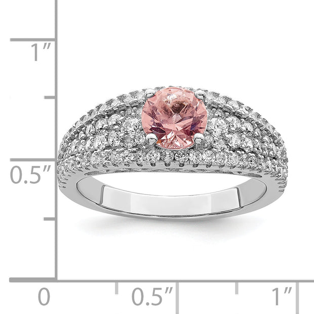 Sterling Silver Rhodium-plated CZ and Pink Glass Fancy Ring