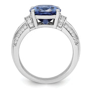 Sterling Silver Rhodium plated Blue & White CZ Ring