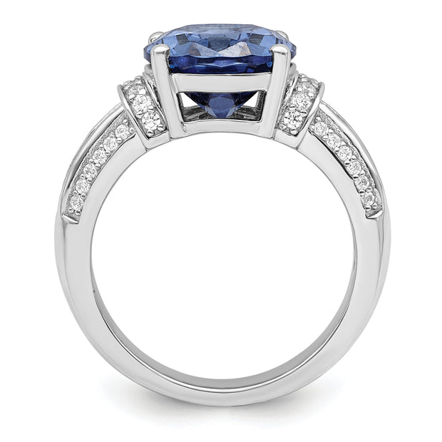Sterling Silver Rhodium plated Blue & White CZ Ring