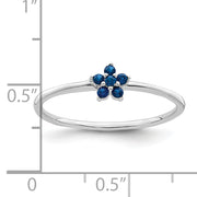 Sterling Silver Rhodium-plated Polished Blue CZ Flower Ring