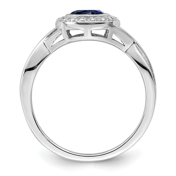 Sterling Silver Rhodium-plated CZ and Glass Stone Ring