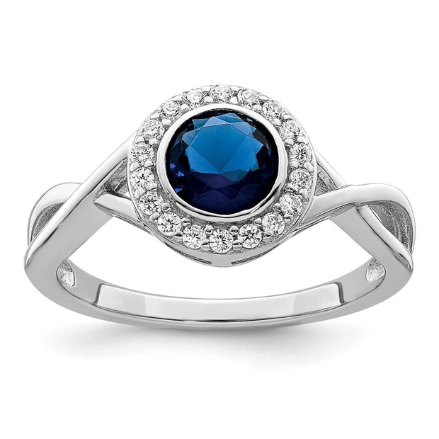 Sterling Silver Rhodium-plated CZ and Glass Stone Ring