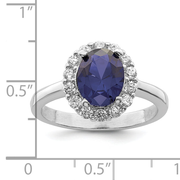 Sterling Silver Polished Rhodium-plated Blue and Clear CZ Ring