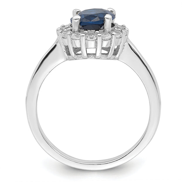 Sterling Silver Polished Rhodium-plated Blue and Clear CZ Ring