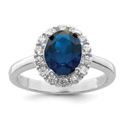 Sterling Silver Polished Rhodium-plated Blue and Clear CZ Ring