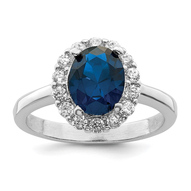Sterling Silver Polished Rhodium-plated Blue and Clear CZ Ring