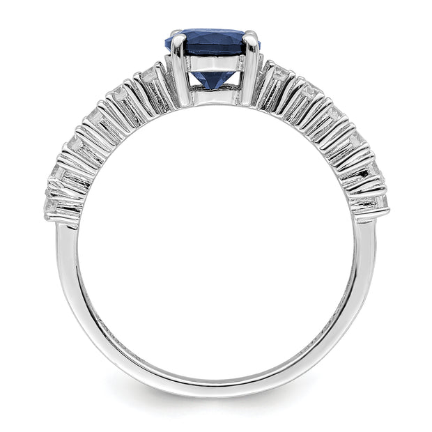 Sterling Silver Polished Rhodium-plated Cr. Blue Spinel and CZ Ring