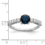Sterling Silver Polished Rhodium-plated Cr. Blue Spinel and CZ Ring