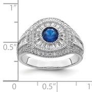 Sterling Silver Rhodium-plated Polished Blue & White CZ Ring