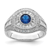 Sterling Silver Rhodium-plated Polished Blue & White CZ Ring