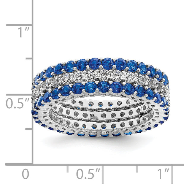 Sterling Silver Rhodium-plated Polished Blue & White CZ 3 Ring Set