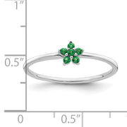 Sterling Silver Rhodium-plated Polished Green CZ Flower Ring
