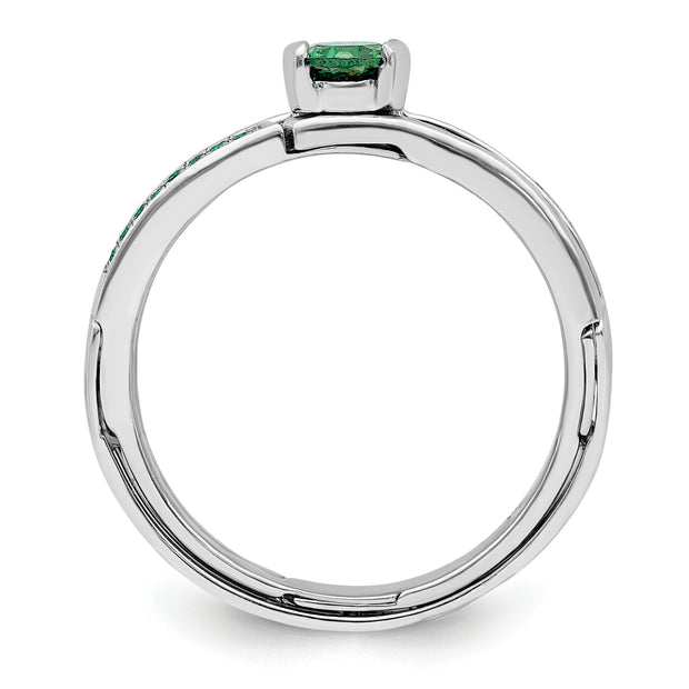 Sterling Silver Rhodium plated Green CZ Ring