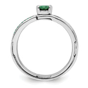 Sterling Silver Rhodium plated Green CZ Ring